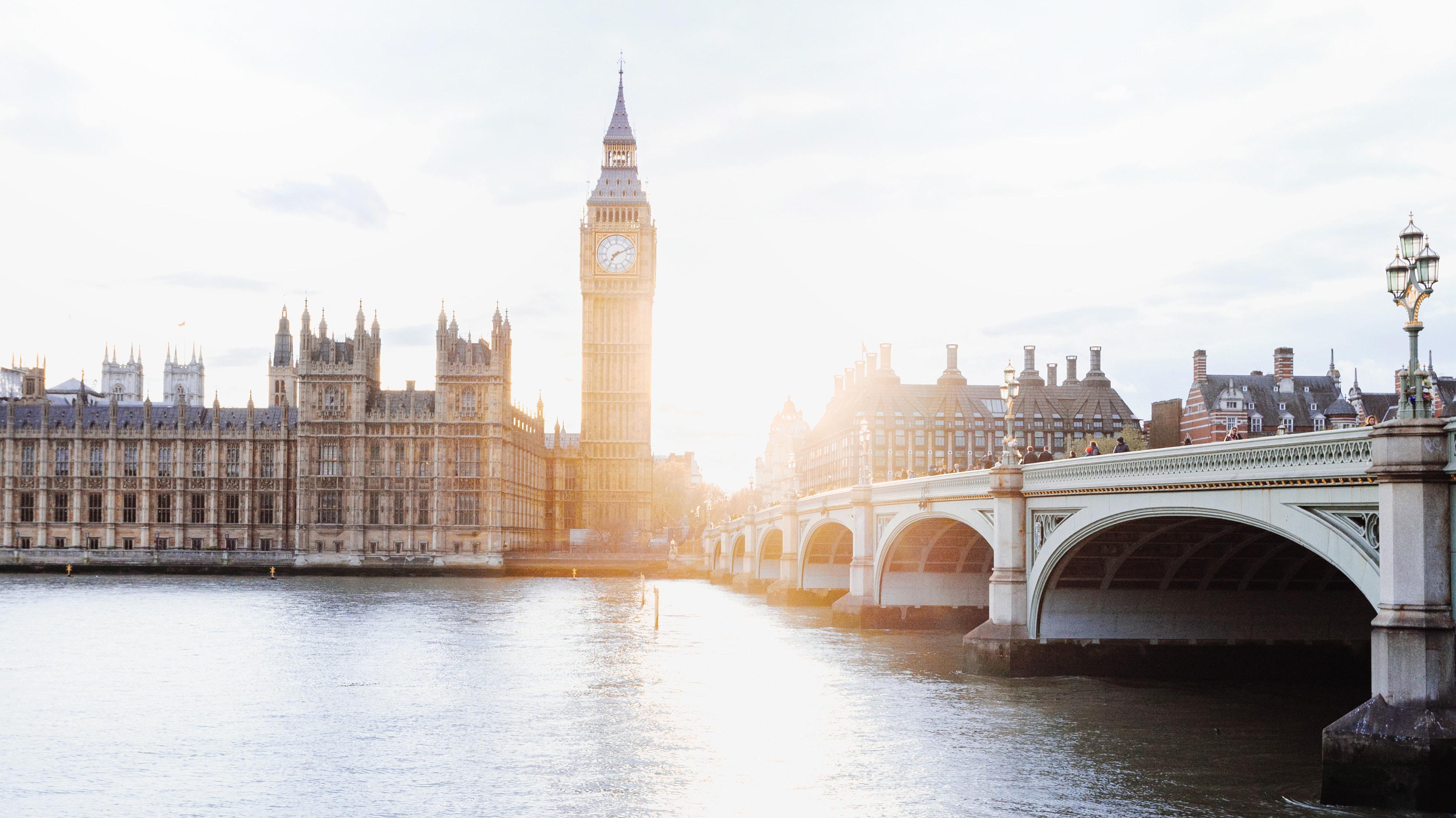 Westminster Bridge and the Houses of Parliament symbolising government investment into manufacturing