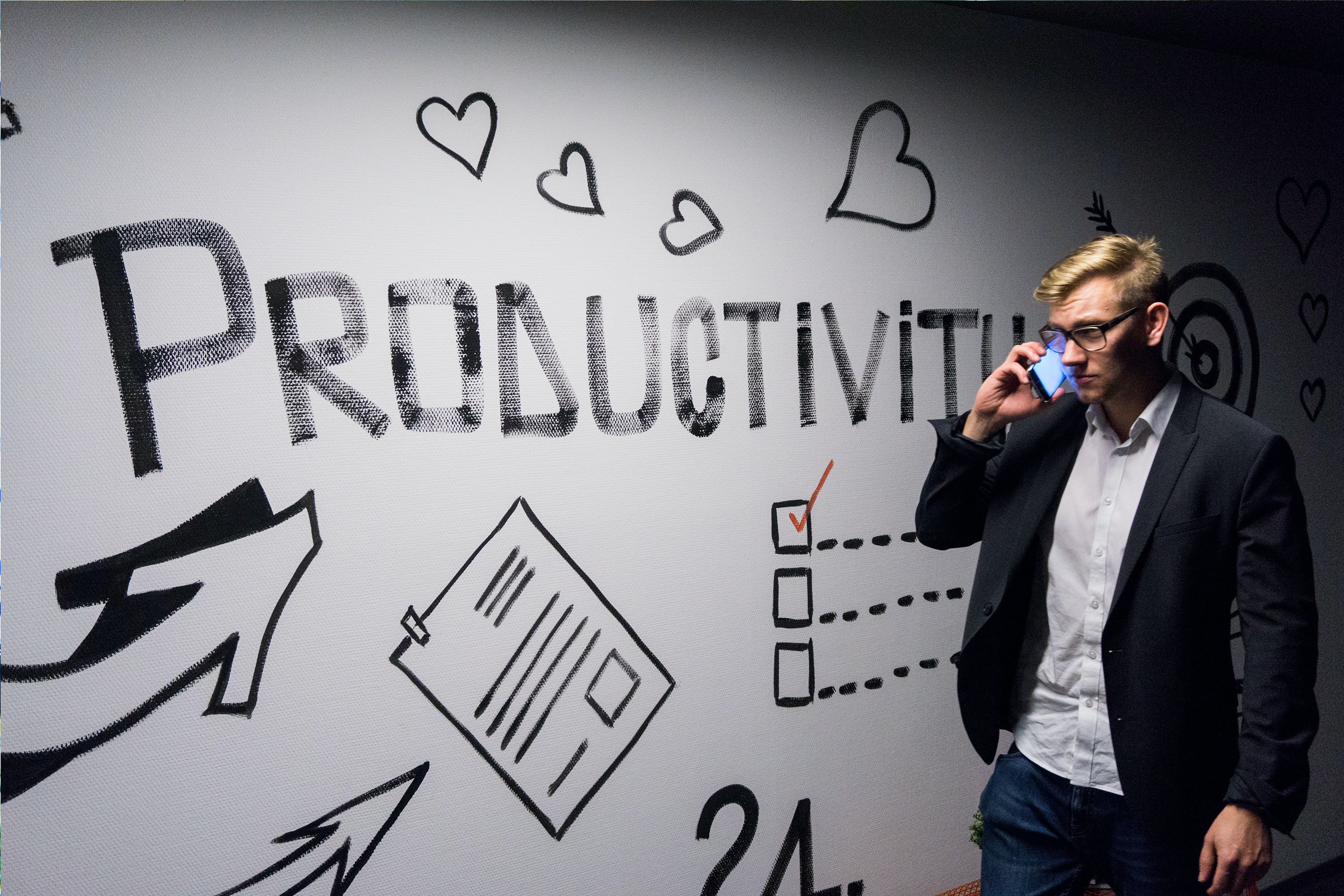 Wall with the word productivity written on it
